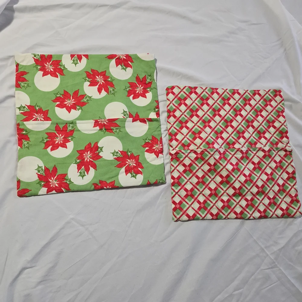 Set of Christmas Themed Quilted Throw Pillow Covers, Square, 13